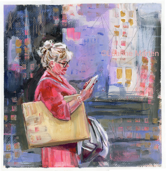 ’Checking In’ Contemporary Figurative  Acrylic Painting by Luanne Marten